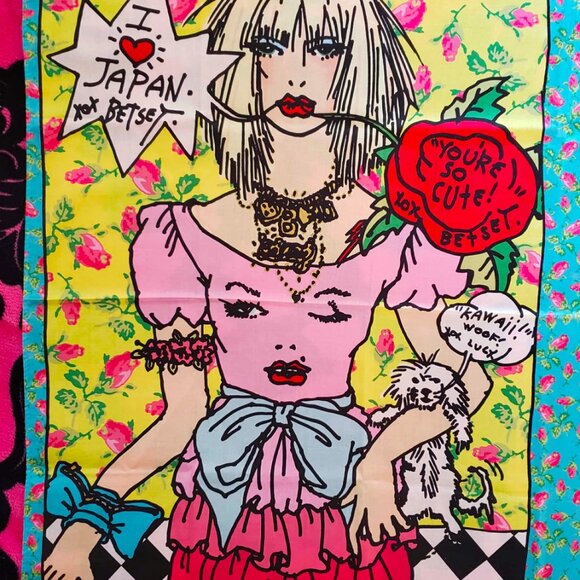 Vintage Betsey Johnson Y2K Rosebud Betsey In Marilyn Wink Dress Pop Art Scarf - Picture 2 of 4